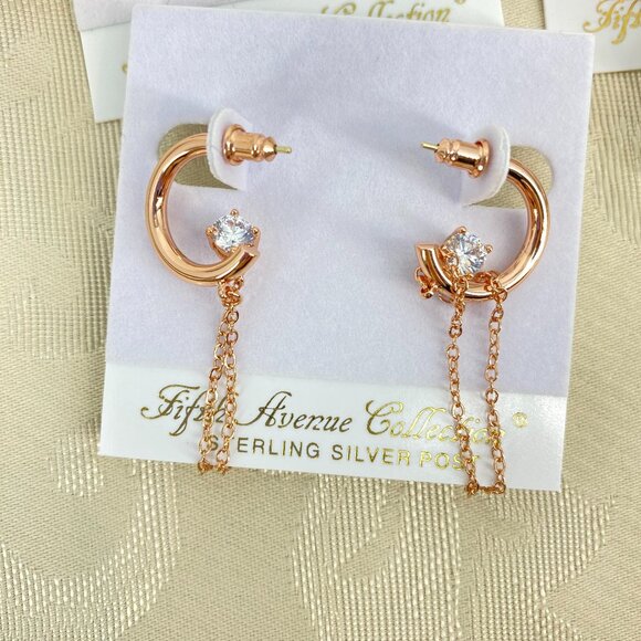FAC 8 Pair Rose Gold Tone Rhodium Plated Earrings NWT - Picture 3 of 13